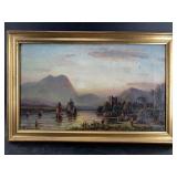 Beautiful old oil on canvas,  of several ships in