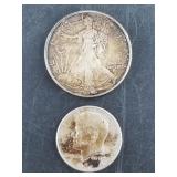 Lot of 2:  1990 silver Eagle and 1964 Kennedy silv