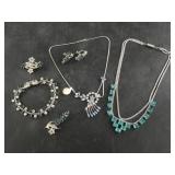 Collection of silver-tone, rhinestone jewelry