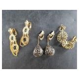 3 Sets of very intricate, vintage clip on earrings