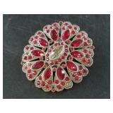 Antique red rhinestone floral scarf clip. At some