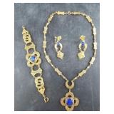 Vintage Czech brass jewelry set: necklace, bracele