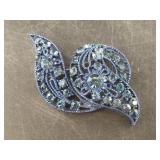Unique Victorian Revival blue rhinestone feather,