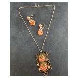 Vintage, detailed floral necklace and earring set