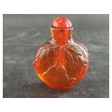 Fabulous amber carved snuff bottle with bamboo sho
