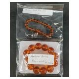 2 Amber stretch bracelets, 8mm, and 9 mm bead diam