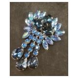 Vintage blue rhinestone fashion brooch, attributed