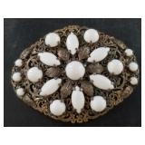 Vintage gold-tone milk glass fashion brooch 1950