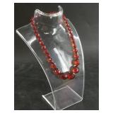 Beautiful red amber, faceted graduated bead neckla