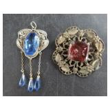 Gorgeous pendant and brooch with cut glass stones