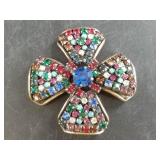 Vintage Maltese Cross rhinestone fashion brooch c.