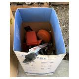 Box of clamps, drain snake, misc. tools