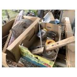Table lot with a large burl, fasteners, chimney sw