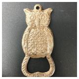 Cute cast iron owl shaped bottle opener. It is 3.5