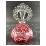 Fenton glass hand painted perfume bottle, signed b