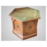 Mid Century modern hexagon sofa table with glass t