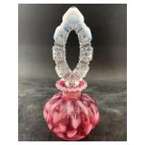 Fenton art glass cranberry perfume bottle with a h