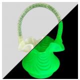 Beautiful uranium/frosted glass bridal basket 8"