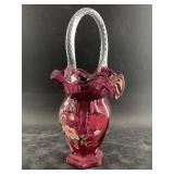 Fenton glass basket from Cranberry Collection hand