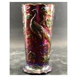 Fenton peacock carnival glass vase, 8" tall, 367/9