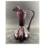 Fenton glass hand painted pitcher, 7.5" tall