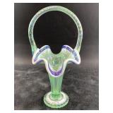 Fenton glass basket with hand painted flowers, sig