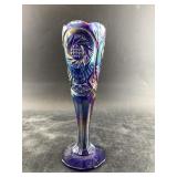 Fenton blue carnival glass Champagne flute, 8.5" t