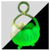 Uranium glass twisted handle bridal basket with gl