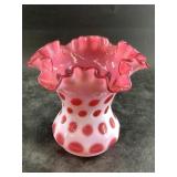 Fenton glass vase with a cranberry coin dot patter
