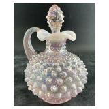 Fenton Pink carnival glass cruet with hobnail exte