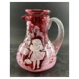 Fenton Mary Gregory cranberry glass tumbleup pitch