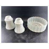 Variety of antique milk glass, 2 lamp shades colla