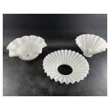 3 Antique milk glass lamp shades, 2 smaller ones h