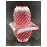 Fenton glass fairy lamp with pink and white hobnai