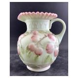 Fenton art glass lotus mist green Burmese apple pa