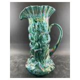 Enormous green carnival glass Fenton  pitcher, 12.