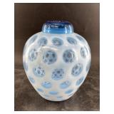 Fenton Blue opalescent coin dot ginger jar, with b
