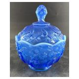 Fenton Aqua blue lily of the valley candy dish, 7"