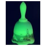 Fenton hand painted uranium glass bell 518/1000 5