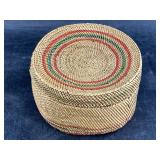 Lovely cedar bark and grass basket of Athabaskan m