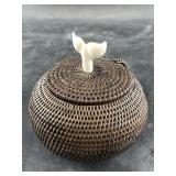 Indonesian root basket with bone whale's tail fini