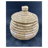 Northwestern Alaskan course weave lidded grass bas