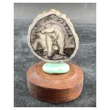 Michael Scott monochrome scrimshaw of a bear and s