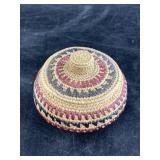 Alaskan grass lidded grass basket with dyed grass