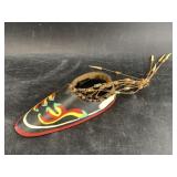 Miniature Aleut dance hat, birch bark, beads and w