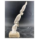 Stanley Oozeva ivory totem carving with hunter, (w