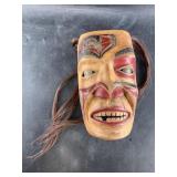 Authentic Tlingit spruce carved mask with horse ha