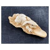 Mammoth ivory Japanese netsuke of a rabbit just ov