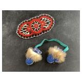Lot of 2: hand beaded beret with bead and porcupin