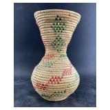 Kipnuk coiled grass basket in an unusual shape, wi
